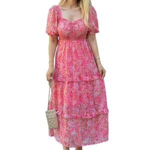 Sheetal Associates Women's Floral Puff Sleeve High Waist A Line Flowy Long Dress