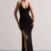 TRAQUILA Backless V-Neck Bodycon Dress for Women with Slit on The Front - Image 3